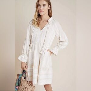 Anthropologie Maeve Dominique Tunic Dress Creme White‎ size Medium Petite